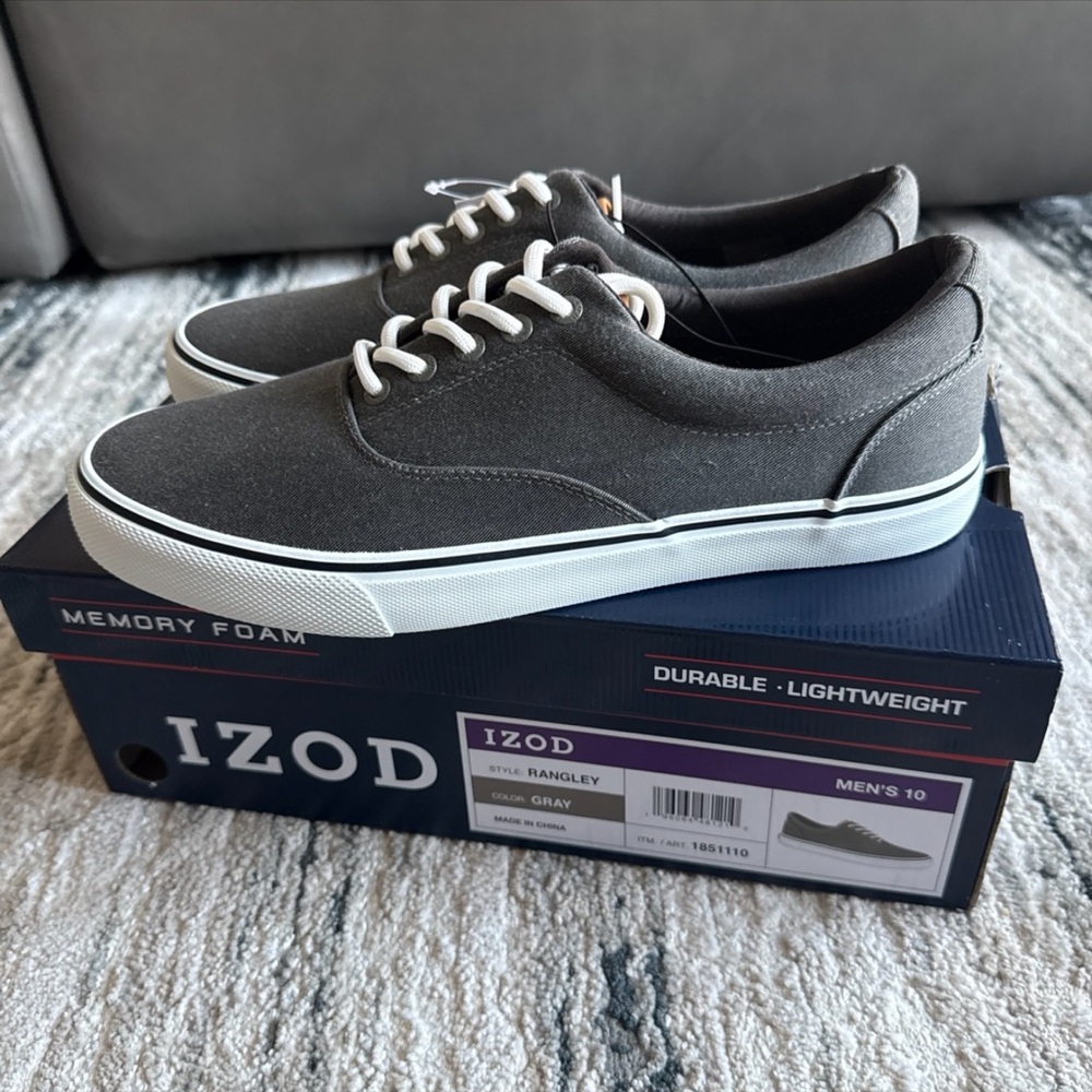 Izod Rangley Mens Size 10 Gray Canvas Lace Up Tennis Shoes Sneakers Grey New